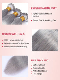 Silver Grey Bundles With 5x5 13x4 Lace Frontal Closure Straight Human Hair