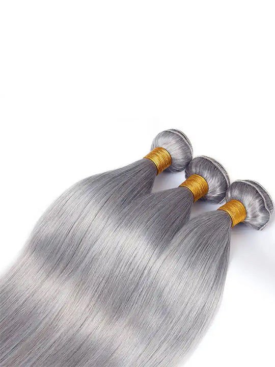 Silver Grey Bundles With 5x5 13x4 Lace Frontal Closure Straight Human Hair