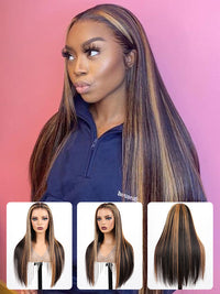 Kisslove Zip & Go Magic Lace Highlight Wig 13x4/ 6x4.5 Replaceable Lace Front Wig Bone Straight Human Hair Wigs