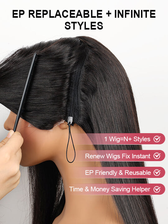 Kisslove Zip & Go Magic Lace Highlight Wig 13x4/ 6x4.5 Replaceable Lace Front Wig Bone Straight Human Hair Wigs
