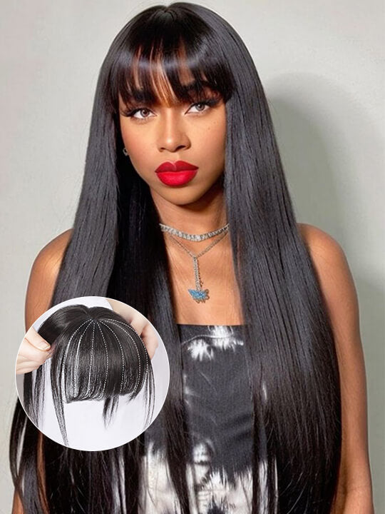 Kisslove Short Clip In Air Bang Natural Black Human Hair Bang Extension For Women