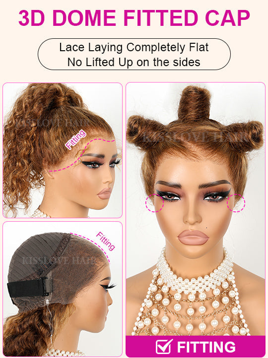 Kisslove Upgraded Invisi-Drawstring 360 Lace Wig Deep Wave Brown Highlights Human Hair Wigs