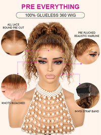 Kisslove Brown Highlights Straight Human Hair Wigs Pre-bleached Invisi Strap Snug Fit 360 Lace Frontal Wig