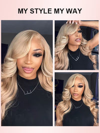 Light Flaxen Brown With Blonde Highlights 3D Body Wave 13x4 Lace Front Human Hair Wigs