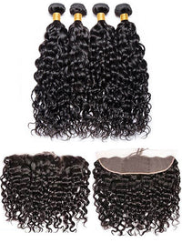 Water Wave 3 Bundles with 13*4 HD Lace Frontal 10A Brazilian Human Hair Weave