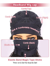 1B/30 Highlight Glueless None Lace Wig Deep Wave Human Hair Headband Wigs