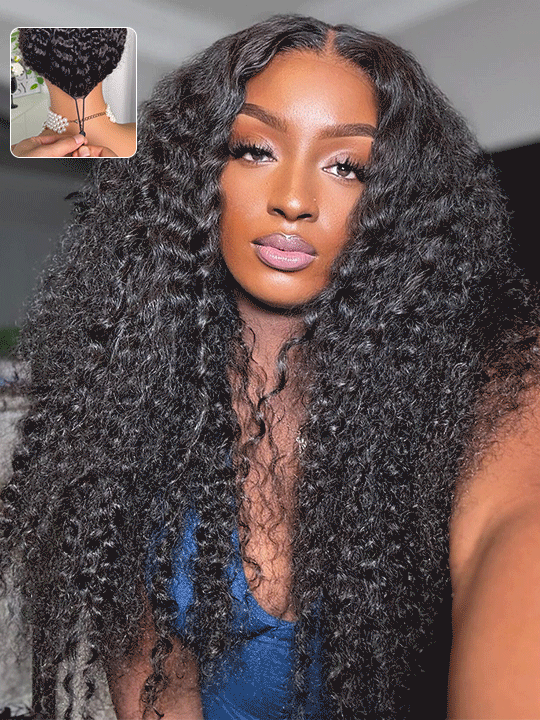 Water Wave Easi-Drawstring Wig Brazilian Virgin Human Hair 4x4 13x4 Lace Front Wigs