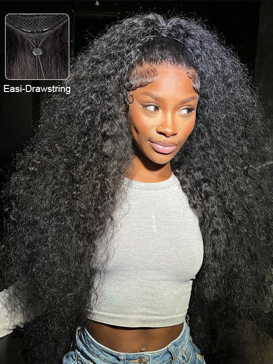 Water Wave Easi-Drawstring Wig Brazilian Virgin Human Hair 4x4 13x4 Lace Front Wigs