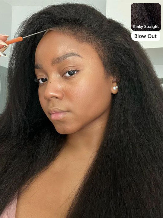 [4C Wig] Kinky Edges 13x4 13x6 HD Transparent Lace Frontal Wig Kinky Straight Human Hair Wigs
