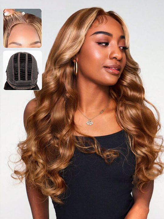 [Wear & Go] Breathable Air Wig Highlight 3D Body Wave 13x4 Lace Front Human Hair Wigs