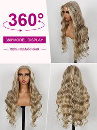 Barbie Blonde Wig With Brown Highlights Straight Hair & Body Wave 13x4 Lace Frontal Wigs