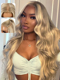 Kisslove Hair Blonde Balayage On Brown Hair 3D Body Wave 13x6 Lace Front Human Hair Wigs