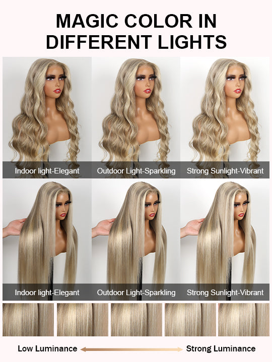 Kisslove Blonde Balayage On Warm Brown 3D Body Wave 360 Lace Wigs Invisi Drawstring Cap Hat Wig
