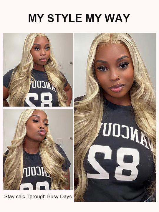 Kisslove Hair Blonde Balayage On Brown Hair 3D Body Wave 13x6 Lace Front Human Hair Wigs