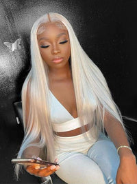 Kisslove 360 Lace Frontal Wig #60 Platinum Ash Blonde White Color Wig With Snug Fit Invisi Drawstring Cap