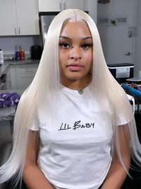 Kisslove 360 Lace Frontal Wig #60 Platinum Ash Blonde White Color Wig With Snug Fit Invisi Drawstring Cap