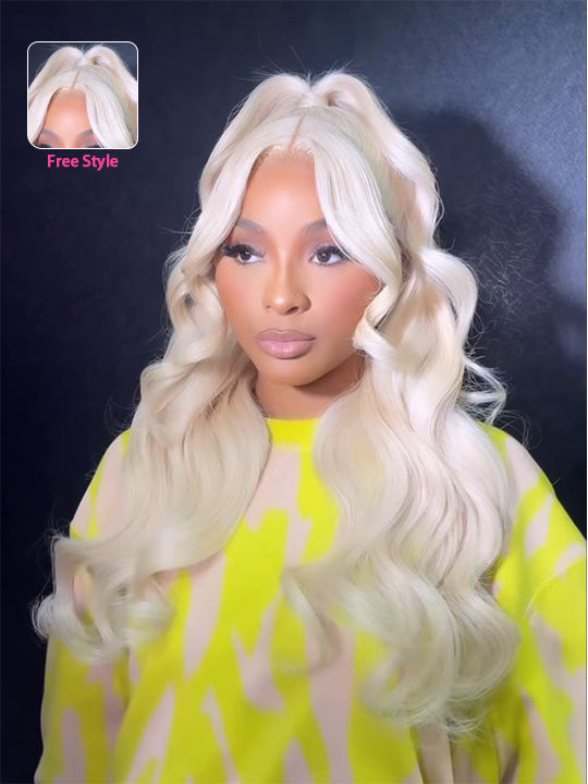 Kisslove 360 Lace Frontal Wig #60 Platinum Ash Blonde White Color Wig With Snug Fit Invisi Drawstring Cap
