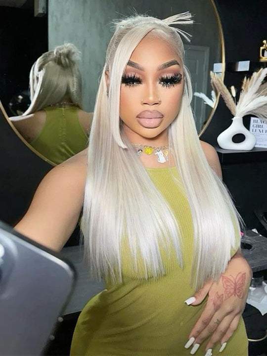 Kisslove 360 Lace Frontal Wig #60 Platinum Ash Blonde White Color Wig With Snug Fit Invisi Drawstring Cap