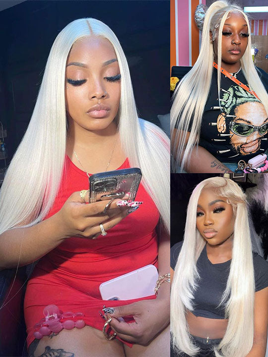 Kisslove 360 Lace Frontal Wig #60 Platinum Ash Blonde White Color Wig With Snug Fit Invisi Drawstring Cap