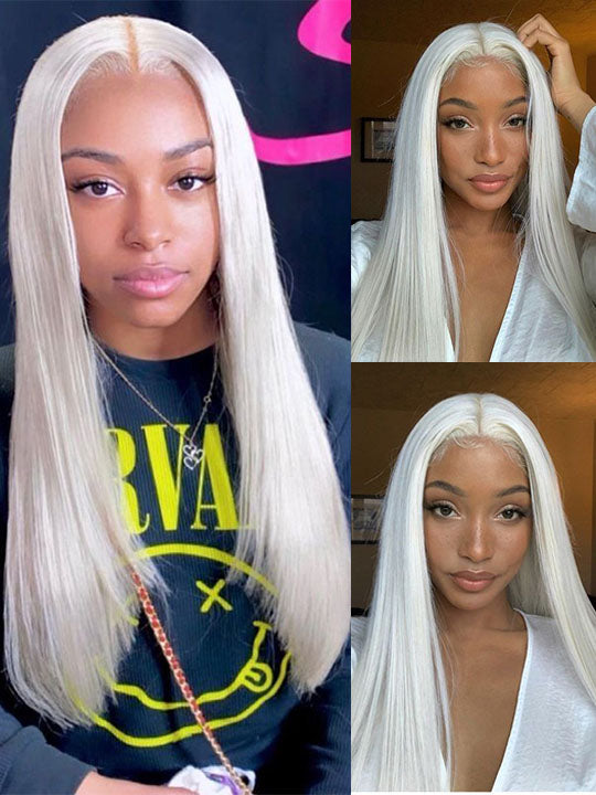 Kisslove 360 Lace Frontal Wig #60 Platinum Ash Blonde White Color Wig With Snug Fit Invisi Drawstring Cap