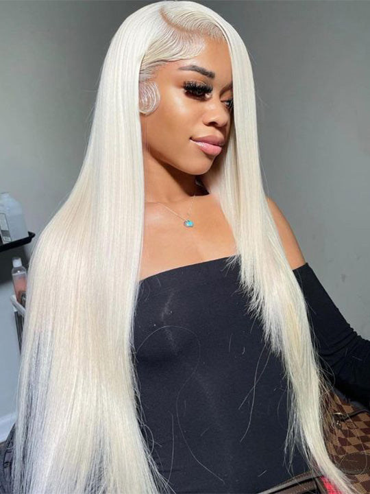 13x6 HD Lace Wigs White Blonde Hair Bone Straight Human Hair Wigs