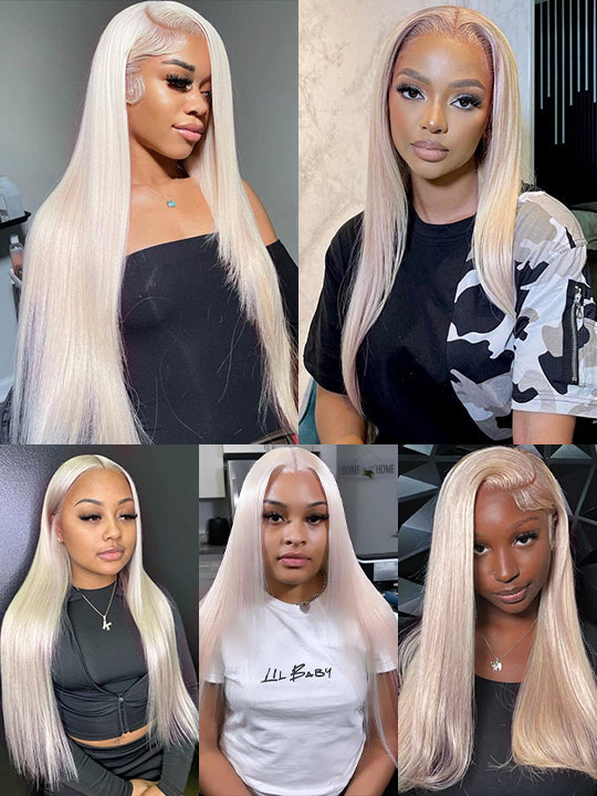 White Human Hair Wig 13x4 13x6 Transparent HD Lace Wigs Platinum Blonde Wig #60 Color Hair