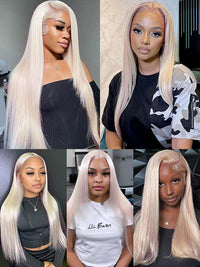 White Human Hair Wig 13x4 13x6 Transparent HD Lace Wigs Platinum Blonde Wig #60 Color Hair