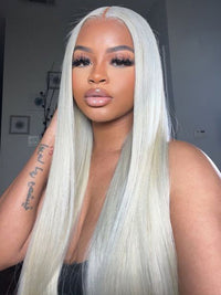 White Human Hair Wig 13x4 13x6 Transparent HD Lace Wigs Platinum Blonde Wig #60 Color Hair