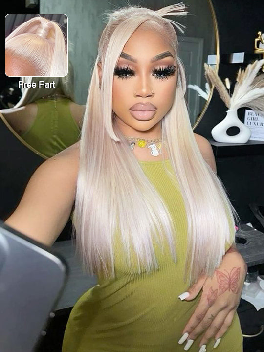 White Human Hair Wig 13x4 13x6 Transparent HD Lace Wigs Platinum Blonde Wig #60 Color Hair