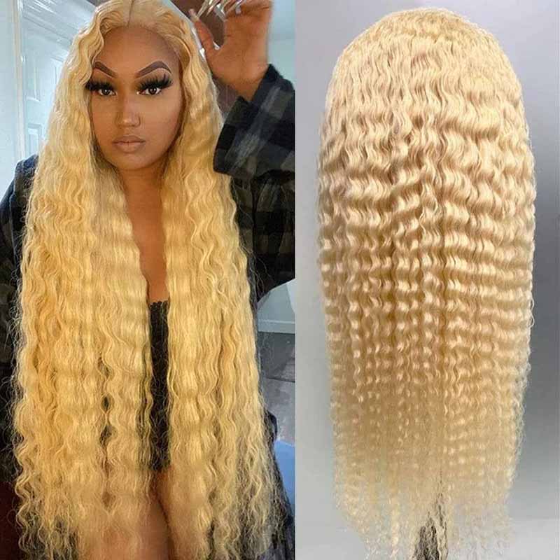 5*5 HD Lace 613 Blonde Hair Deep Curly Wave Brazilian Human Hair Wigs
