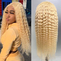 5*5 HD Lace 613 Blonde Hair Deep Curly Wave Brazilian Human Hair Wigs