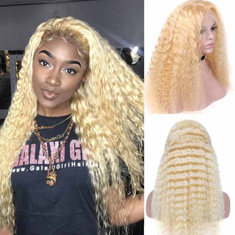 5*5 HD Lace 613 Blonde Hair Deep Curly Wave Brazilian Human Hair Wigs