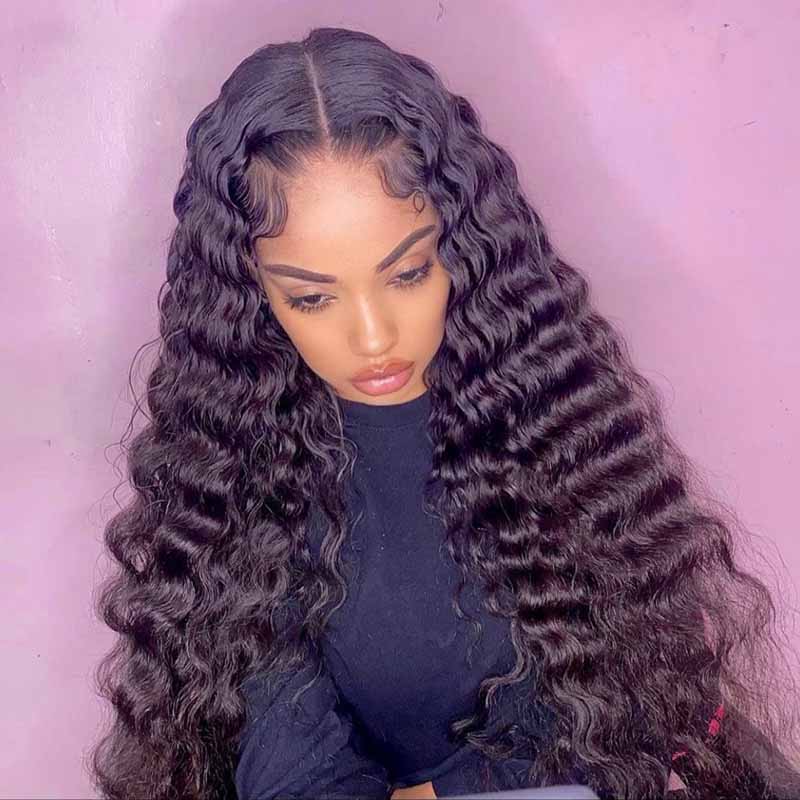 Crimped Hair 4x4 Closure Wig Loose Deep Wave Brazilian Virgin Human Hair Wigs