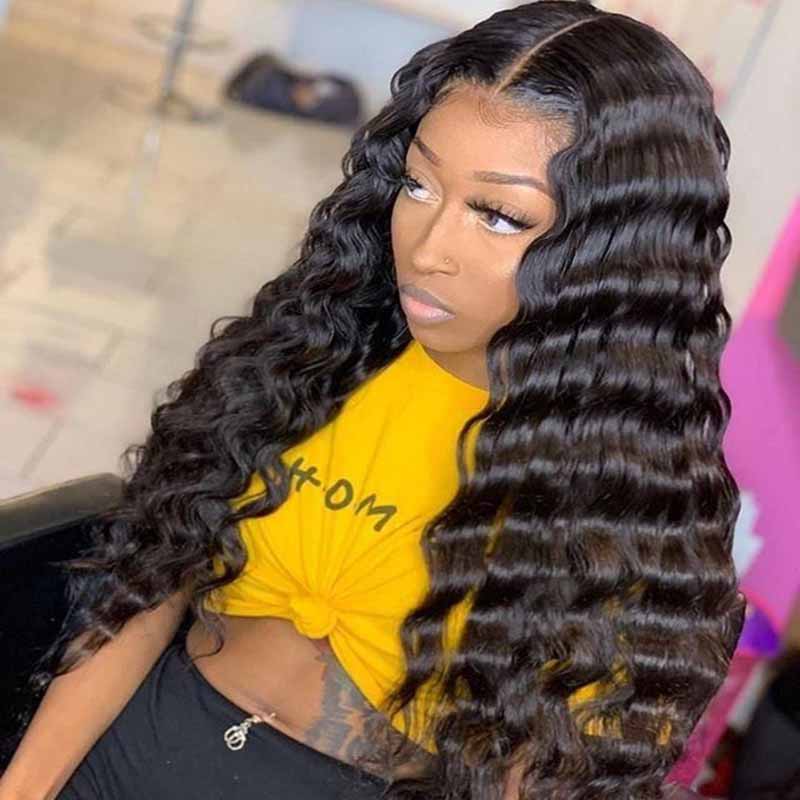 Crimped Hair 4x4 Closure Wig Loose Deep Wave Brazilian Virgin Human Hair Wigs