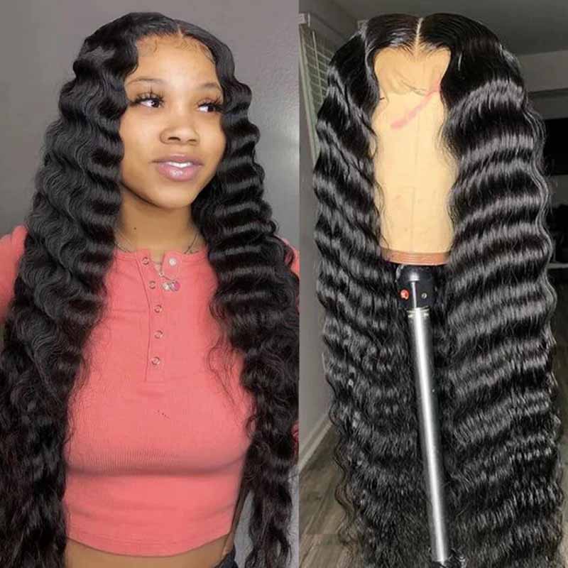 Crimped Hair 4x4 Closure Wig Loose Deep Wave Brazilian Virgin Human Hair Wigs
