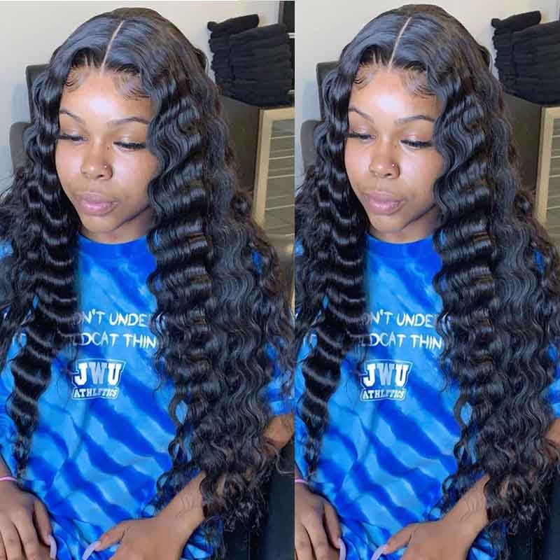 Crimped Hair 5*5 HD Lace Wig Loose Deep Wave 14A Brazilian Virgin Human Hair Wigs