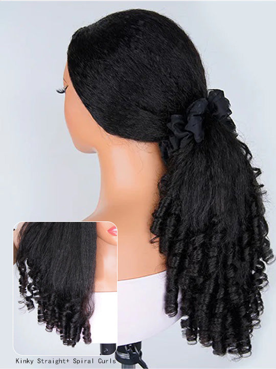 Kisslove Kinky Straight Burmese Curly Hair Invisi Drawstring Glueless Lace Wig Wear Go Wig With Spiral Curls