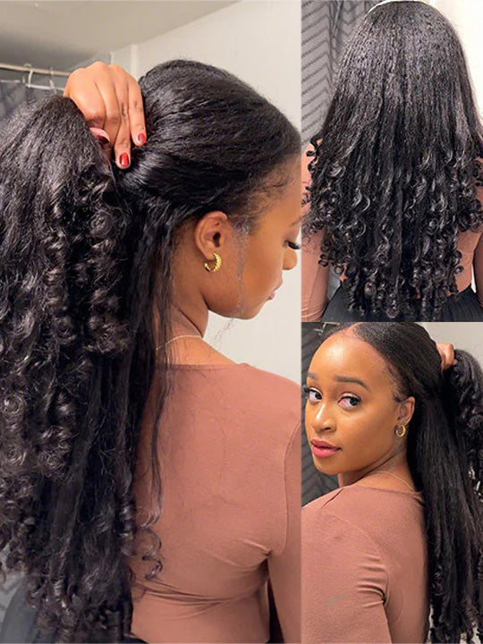 Kisslove Kinky Straight Burmese Curly Hair Invisi Drawstring Glueless Lace Wig Wear Go Wig With Spiral Curls