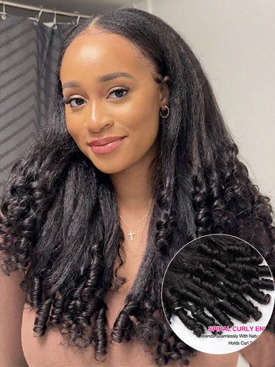 Kisslove Kinky Straight Hair with Spiral Curl Ends 13x6 Lace Frontal Wig Glueless Burmese Curly Wigs