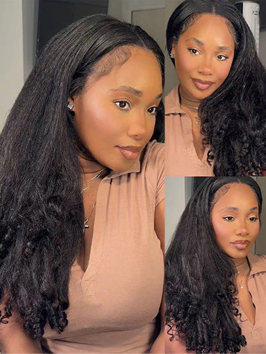 Kisslove Kinky Straight Burmese Curly Hair Invisi Drawstring Glueless Lace Wig Wear Go Wig With Spiral Curls