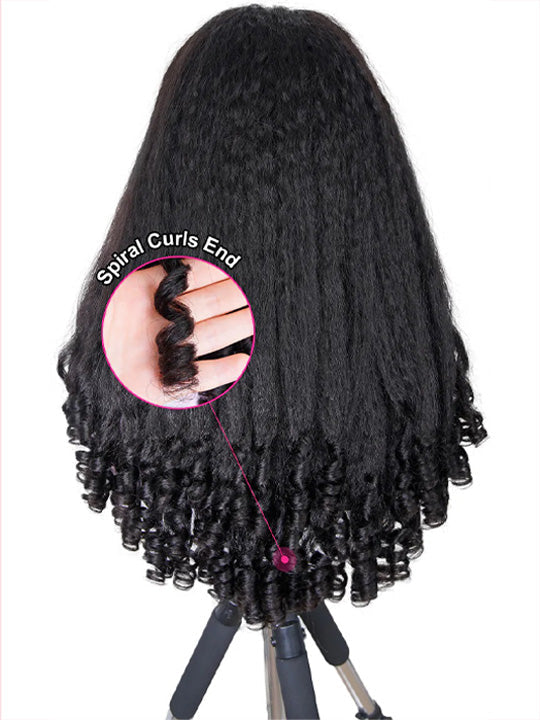 Kisslove Kinky Straight Burmese Curly Hair Invisi Drawstring Glueless Lace Wig Wear Go Wig With Spiral Curls