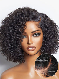 Pre Styled Pixie Curly Hair Glueless Side Part Lace Wig Bomb Hairstyle 100% Human Hair Wigs