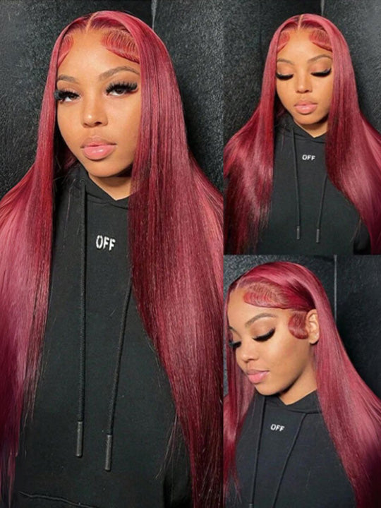 [Flash Deal] Burgundy Color Straight Hair 13x6 Lace Front Wig Pre Plucked Colored Human Hair Wigs