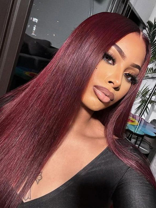 [Flash Deal] Burgundy Color Straight Hair 13x6 Lace Front Wig Pre Plucked Colored Human Hair Wigs