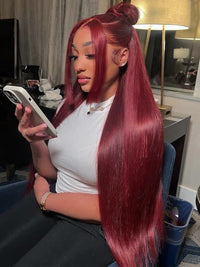 [Flash Deal] Burgundy Color Straight Hair 13x6 Lace Front Wig Pre Plucked Colored Human Hair Wigs