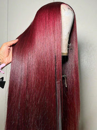 [Flash Deal] Burgundy Color Straight Hair 13x6 Lace Front Wig Pre Plucked Colored Human Hair Wigs