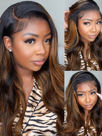 Kisslove Glueless Brown Bayalage Highlights Wig Invisi-Drawstring Snug Fit 360 Lace Wig