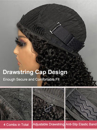 [3 In 1 Half Wig] Kinky Edge Kinky Straight Hair Beginner Friendly Glueless Drawstring Cap Half Wig