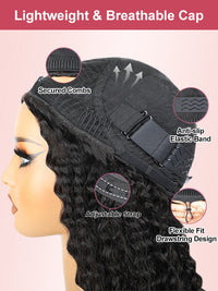 [3 In 1 Half Wig] Flip Over 4C Kinky Edge Glueless Water Wave Invisi Drawstring Ready To Go Wig