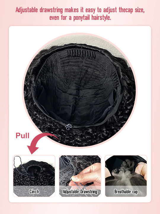 [3 In 1 Half Wig] Kinky Edge Kinky Straight Hair Beginner Friendly Glueless Drawstring Cap Half Wig
